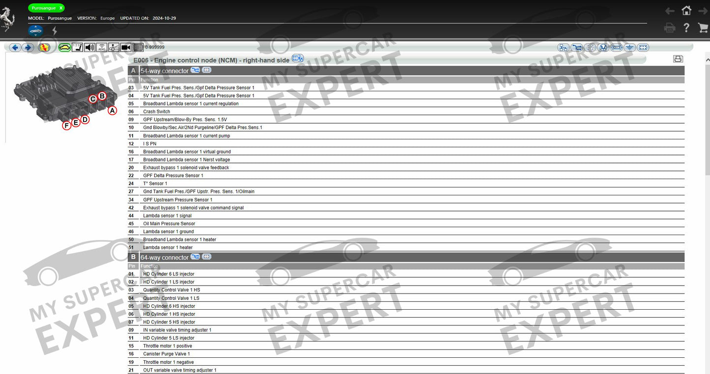 Ferrari F430 612 599 California T 458 FF F12berlinetta LaFerrari GTC4Lusso 812 Portofino 488 F8 SF90 296 Purosangue Roma 12cilindri 2004-2025 Documentation Wiring Diagrams Tech Support Service
