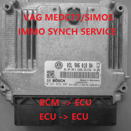 Audi Seat Skoda Porsche Volkswagen SIMOS/EDC17/MED17 ECU/BCM to ECU immo synchronization service