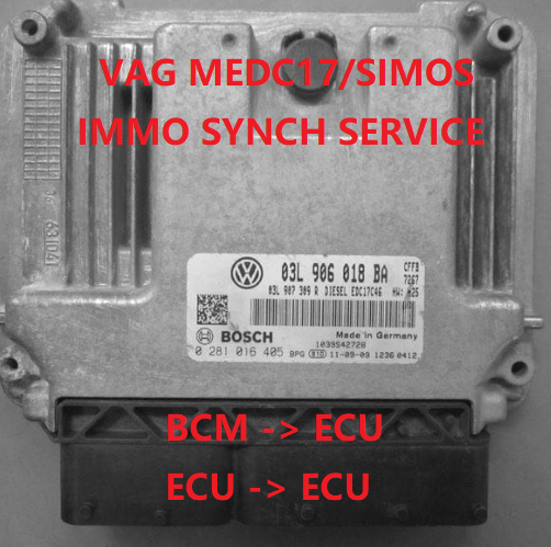 Audi Seat Skoda Porsche Volkswagen SIMOS/EDC17/MED17 ECU/BCM to ECU immo synchronization service