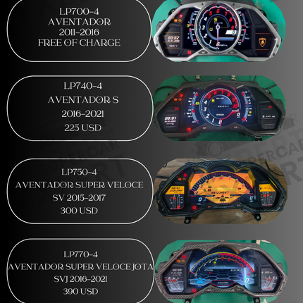 Lamborghini Aventador LP700 Instrument Cluster SW upgrade to LP740 / LP750 / LP770 / LP780 software
