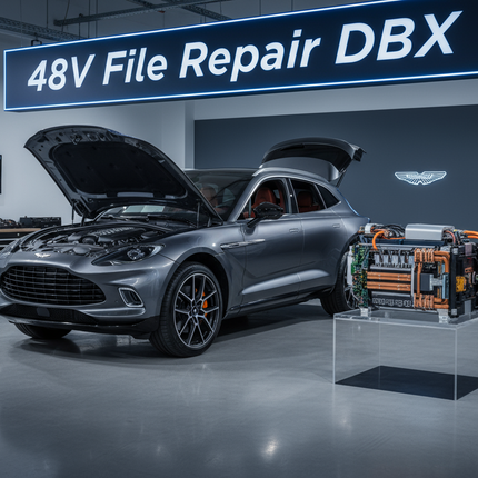 picture of aston martin DBX and a 48v battery with title: 48V File Repair DBX