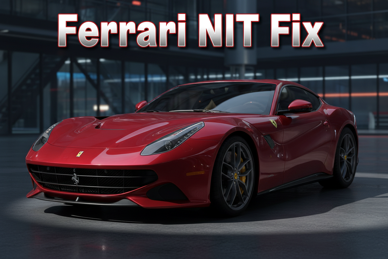 Show a Ferrari F12berlinetta with title Ferrari NIT Fix